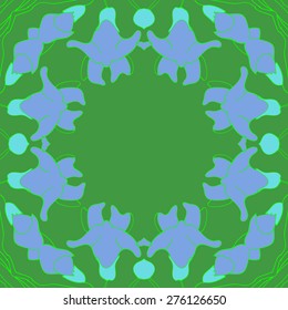 Circular  seamless pattern of floral motif, garland,stripes, copy space. Hand drawn.