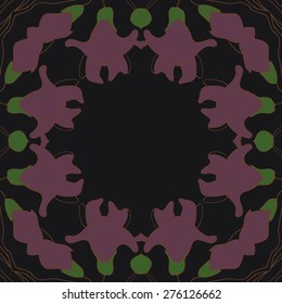 Circular  seamless pattern of floral motif, garland,stripes, copy space. Hand drawn.