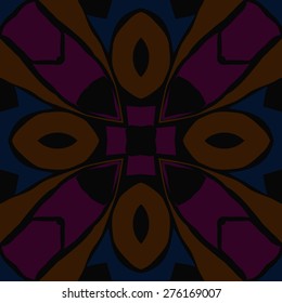 Circular  seamless pattern of floral motif, zigzag, cross,spots. Hand drawn.