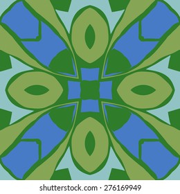Circular  seamless pattern of floral motif, zigzag, cross,spots. Hand drawn.