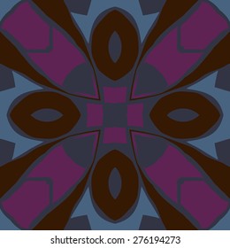 Circular  seamless pattern of floral motif, zigzag, cross,spots. Hand drawn.