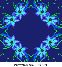 Circular seamless pattern of floral motif, flowers, leaves,copy space. Hand drawn.