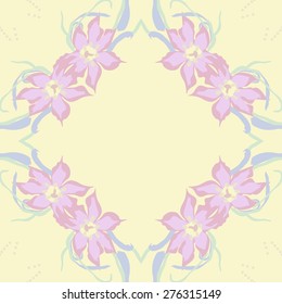 Circular seamless pattern of floral motif, flowers, leaves,copy space. Hand drawn.