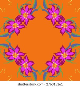 Circular seamless pattern of floral motif, flowers, leaves,copy space. Hand drawn.