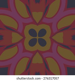 Circular  seamless pattern of floral motif, spots. Hand drawn.