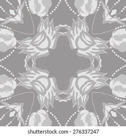 Circular seamless pattern of floral motif, flowers ,branches, ellipses. Hand drawn.
