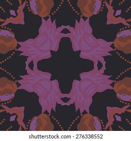 Circular seamless pattern of floral motif, flowers ,branches, ellipses. Hand drawn.