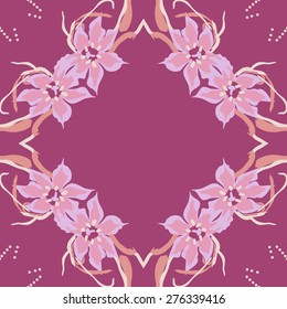 Circular seamless pattern of floral motif, flowers, leaves,copy space. Hand drawn.