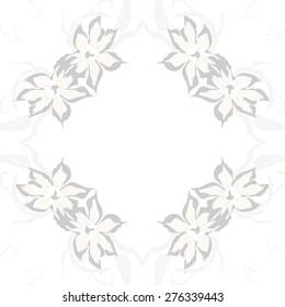 Circular seamless pattern of floral motif, flowers, leaves,copy space. Hand drawn.