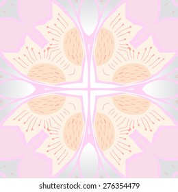 Circular seamless pattern of floral motif, flower, doodles, stamens. Hand drawn.