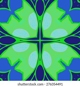 Circular seamless pattern of floral motif, flower, doodles, stamens. Hand drawn.