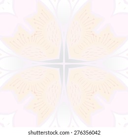 Circular seamless pattern of floral motif, flower, doodles, stamens. Hand drawn.