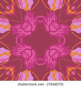 Circular seamless pattern of floral motif, flowers ,branches, ellipses. Hand drawn.