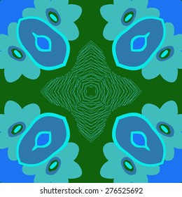 Circular seamless pattern of floral motif, flower, ellipses, stars,flowers. Hand drawn.