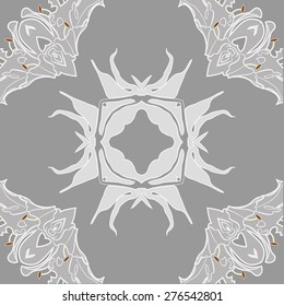 Circular seamless pattern of floral motif, flower, ellipses,cross,leaves,flowers. Hand drawn.