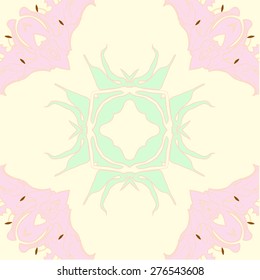 Circular seamless pattern of floral motif, flower, ellipses,cross,leaves,flowers. Hand drawn.