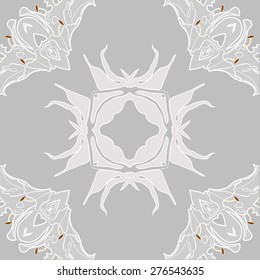 Circular seamless pattern of floral motif, flower, ellipses,cross,leaves,flowers. Hand drawn.