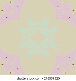 Circular seamless pattern of floral motif, flower, ellipses,cross,leaves,flowers. Hand drawn.