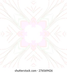 Circular seamless pattern of floral motif, leaves, ellipses,branches,spots. Hand drawn.