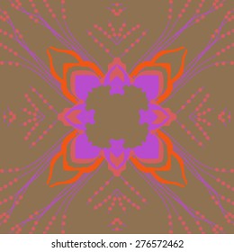 Circular seamless pattern of floral motif, leaves, ellipses,branches,spots. Hand drawn.