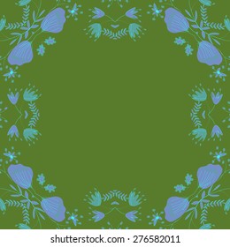 Circular seamless pattern of floral motif, leaves, ellipses,branches, copy space. Hand drawn.