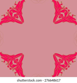 Circular  seamless pattern of floral motif, stamen, lily,ellipse, copy space. Hand drawn.