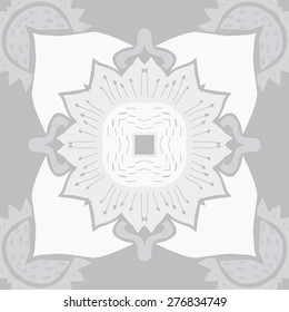 Circular seamless pattern of floral motif, flowers,stamens, hole, zigzag. Hand drawn.
