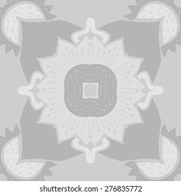 Circular seamless pattern of floral motif, flowers,stamens, hole, zigzag. Hand drawn.