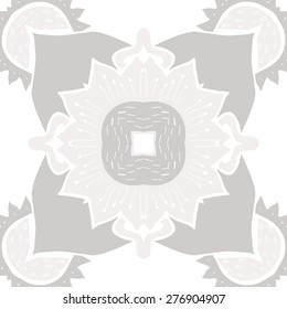 Circular seamless pattern of floral motif, flowers,stamens, hole, zigzag. Hand drawn.