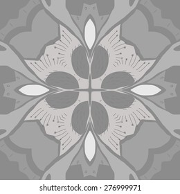 Circular seamless pattern of floral motif, doodles, stamens, scribbles, flower. Hand drawn.