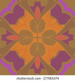 Circular seamless pattern of floral motif, doodles, stamens, scribbles, flower. Hand drawn.