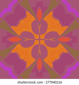 Circular seamless pattern of floral motif, doodles, stamens, scribbles, flower. Hand drawn.