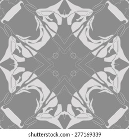 Circular seamless pattern of floral motif, stripes, leaves, branches. Hand drawn.