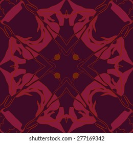 Circular seamless pattern of floral motif, stripes, leaves, branches. Hand drawn.