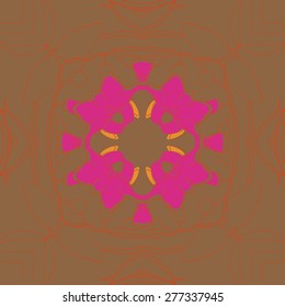 Circular  seamless pattern of floral motif, garland, leaves, flowers. Hand drawn.