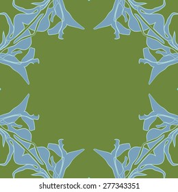 Circular seamless pattern of floral motif,  leaves, branches. Hand drawn.