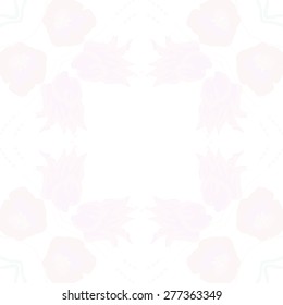 Circular seamless pattern of floral motif, ellipses, branches, flowers, stamens, copy space. Hand drawn.