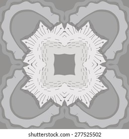 Circular seamless pattern of floral motif, doodles, stamens, waves. Hand drawn.