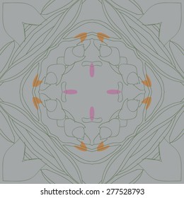 Circular  seamless pattern of floral motif, garland, stripes,ellipse. Hand drawn, delicate.