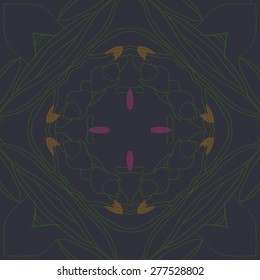 Circular  seamless pattern of floral motif, garland, stripes,ellipse. Hand drawn, delicate.