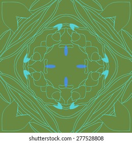 Circular  seamless pattern of floral motif, garland, stripes,ellipse. Hand drawn, delicate.