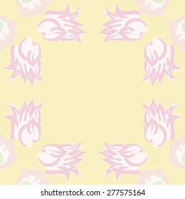 Circular seamless pattern of floral motif,  branches, flowers, stamens, copy space. Hand drawn.