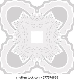 Circular seamless pattern of floral motif, doodles, stamens, waves. Hand drawn.