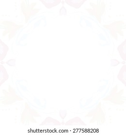 Circular seamless pattern of floral motif, flowers,leaves,branches,ellipses,copy space. Hand drawn.