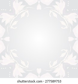 Circular seamless pattern of floral motif, flowers,leaves,branches,ellipses,copy space. Hand drawn.