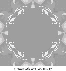 Circular seamless pattern of floral motif, flowers,leaves,branches,ellipses,copy space. Hand drawn.