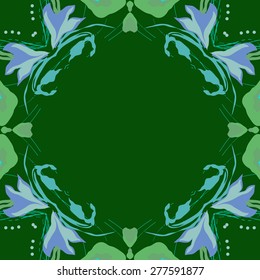 Circular seamless pattern of floral motif, flowers,leaves,branches,ellipses,copy space. Hand drawn.