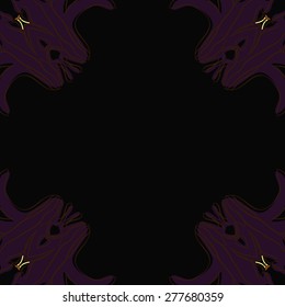 Circular  seamless pattern of floral motif, stamen, lily,ellipse, copy space. Hand drawn.