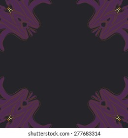 Circular  seamless pattern of floral motif, stamen, lily,ellipse, copy space. Hand drawn.