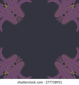 Circular  seamless pattern of floral motif, stamen, lily,ellipse, copy space. Hand drawn.